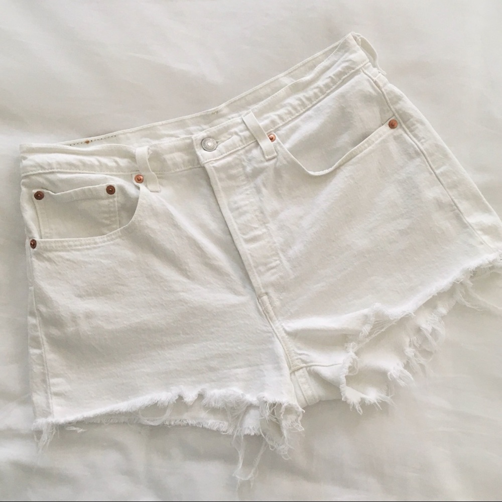 Levi’s 501 White High Rise Cutoff Denim Shorts